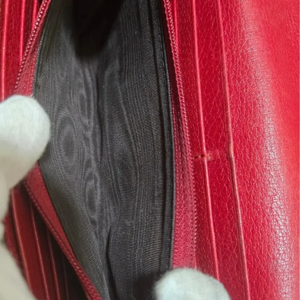 Gucci‎ GG Embroidered Floral Crystal Continental Red Leather Trifold Wallet